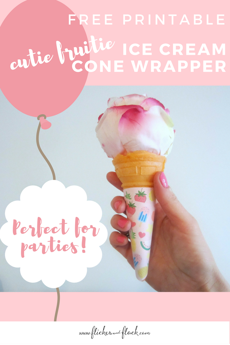 FREE printable ice cream cone wrappers, in pink with a tropical theme.