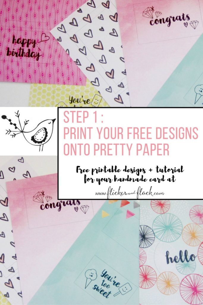 Free printable designs and tutorial for 4 greeting cards that anyone can handmake.