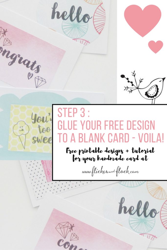 Free printable designs and tutorial for 4 greeting cards that anyone can handmake.